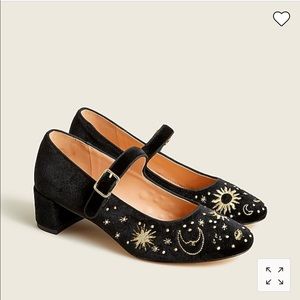 J. Crew Celestial-embroidered velvet Mary Jane pumps